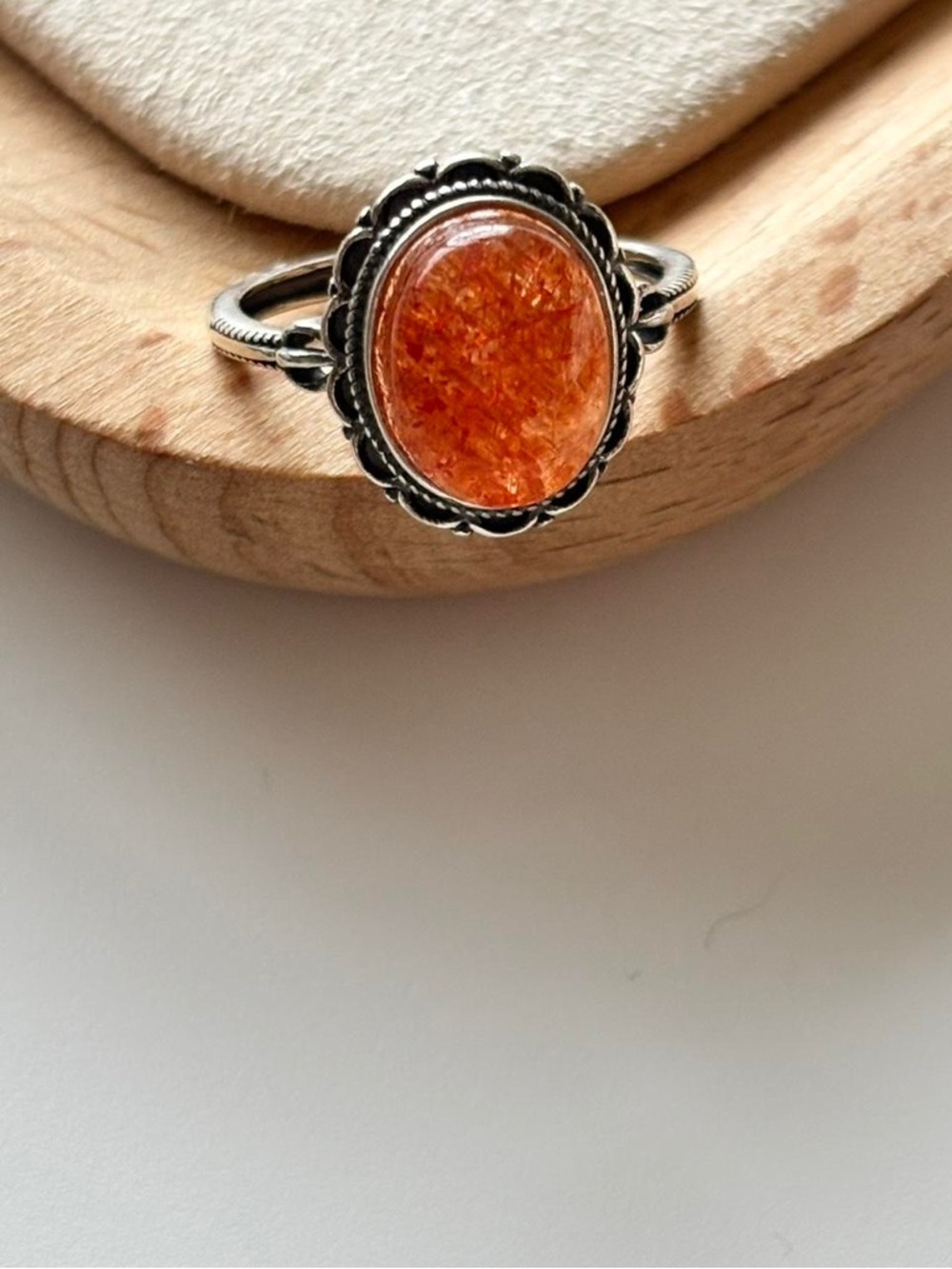 Sterling Silver Orange Oval Stone Ring - Women's Jewelry